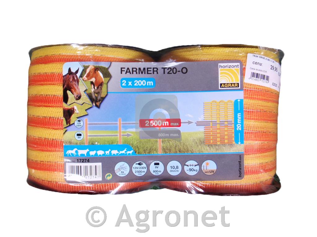 Trak Farmer 20 mm, 2 x 200 m oranžen