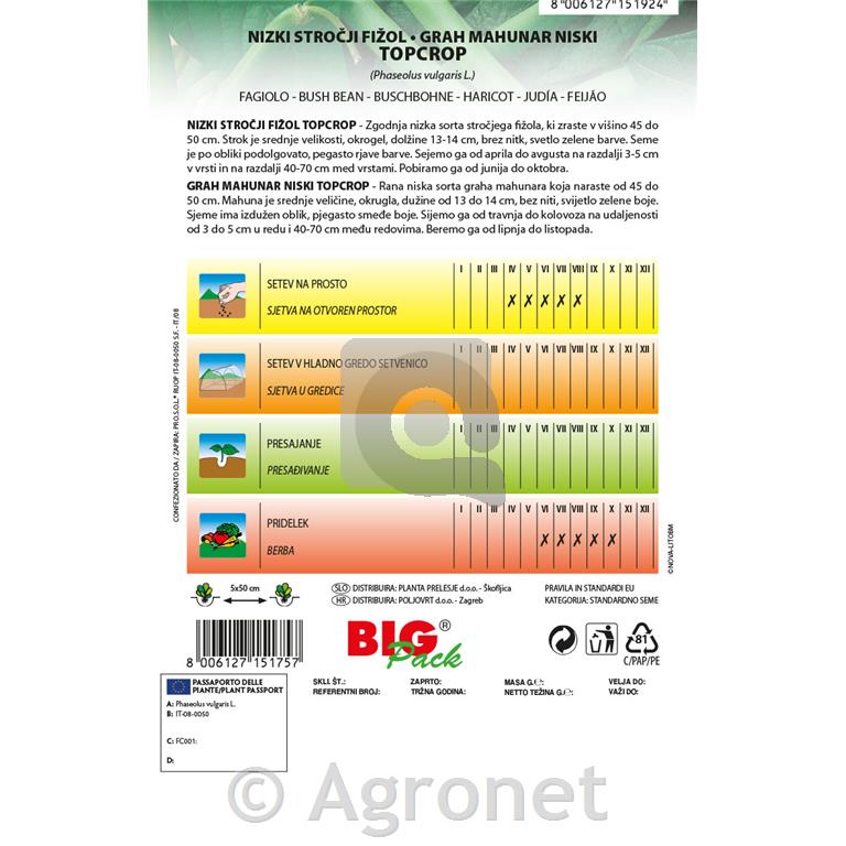 Nizki stročki fižol Topcrop 70g