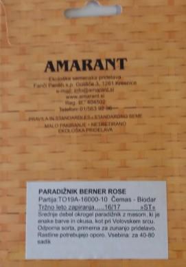 Paradižnik Berner rose EKO 1g