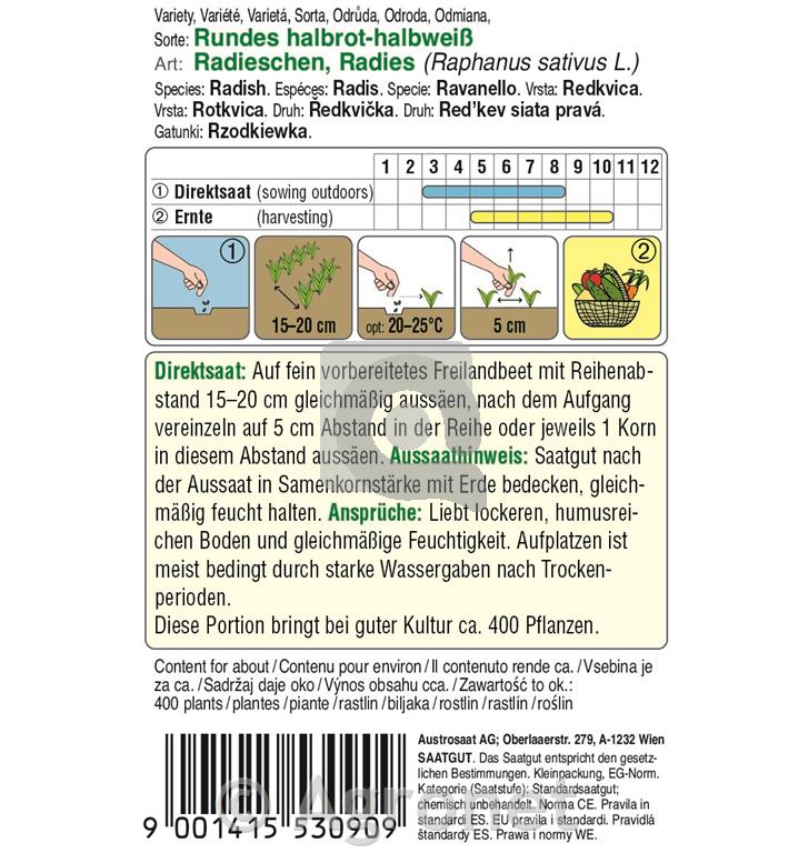 Redkvica Okrogla polrdeča polbela 5g