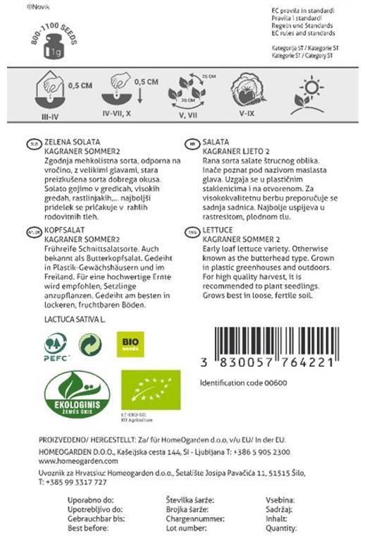 Zelena solata Sommer 2, EKO, 1g