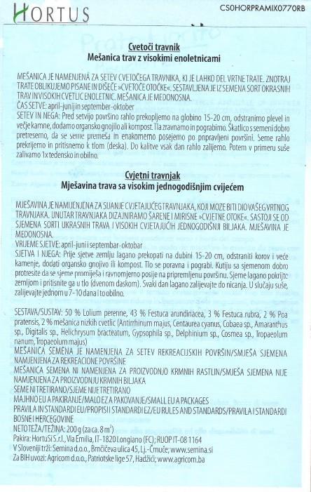 Mešanica trav z visokimi enoletnicami, 200g