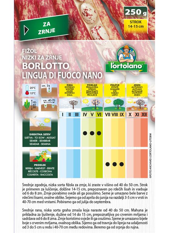 Nizki fižol za zrnje Borlotto 250g